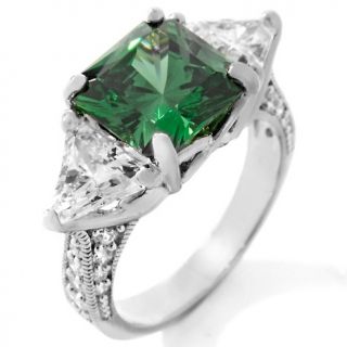 Absolute 6.3ct Absolute™ Princess Cut Emerald Color 3 Stone Ring