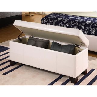 Modern Entry Accent Storage Bench Faux Pure White Leather New