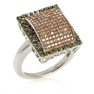 Champagne and Green Diamond Sterling Silver Ring   .71ct at
