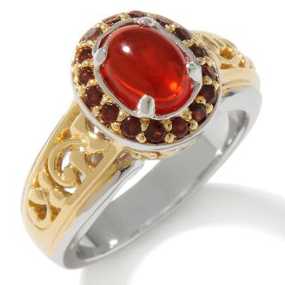 Victoria Wieck 1.10ct Fire Opal and Garnet 2 Tone Sterling Silver and