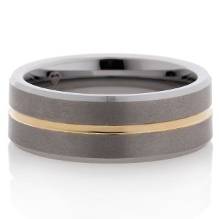 Tungsten Two Tone Wedding Band with Center Stripe   8mm