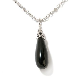 Sterling Silver Necklace with Black Onyx Tear Drop, Silver Filigree