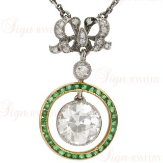 BELLE EPOQUE Diamond Emerald Platinum 18k Yellow Gold Pendant