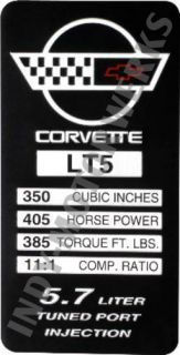 C4 93 94 95 LT5 ZR1 Corvette Engine ID Spec Metal Data Plate Console