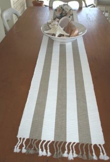 Beige Striped Table Runner French Provincial Fringed