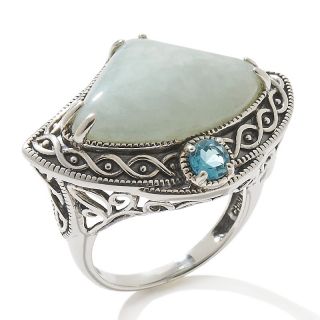 Jade and London Blue Topaz Sterling Silver Fan Ring