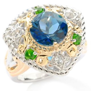 Victoria Wieck 2.8ct London Blue Topaz and Gemstone 2 Tone Shield Ring