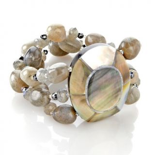 Sally C Treasures Mosaic Shell 3 Row Multigemstone Stretch Bracelet at