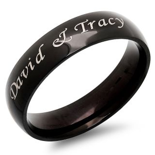  6mm Stainless Steel Black Shiny Ring Free Engraving