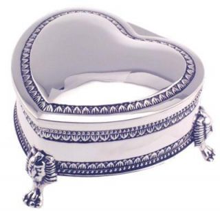 Silver Plated Engraved Footed Heart Hinged Jewelry Box
