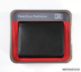 perry ellis black grain leather tri fold wallet nib