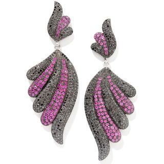 44ct Black Diamond and Ruby Feather Sterling Silver Earrings