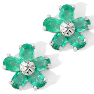 21ct Colombian Emerald and Diamond Sterling Silver Flower Stud Ea