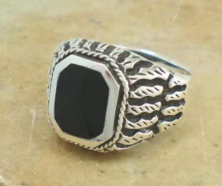 Exotic Mens 925 Sterling Silver Onyx Ring Size 11