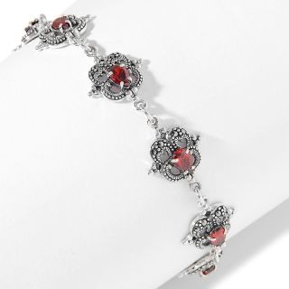 Victoria Crowne Red CZ and Marcasite Sterling Silver Scrollwork Link