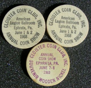  Wooden Nickels Cloister Coin Club Inc Ephrata PA 1968 Coin Show