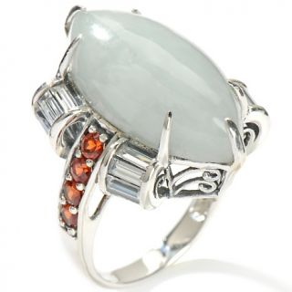 Jade of Yesteryear Green Jade, Garnet and CZ Sterling Silver Ring at