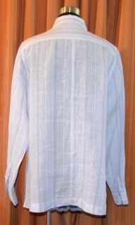 Faconnable Long Sleeve Purple Blue White Linen Stripe Shirt Ladies
