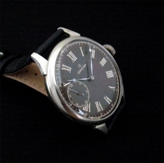 RARE Branded 1924 Swiss Eye Catching Omega Watch Black Dial Old Case