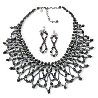 117 985 colleen lopez black beaded bib necklace and earrings set note