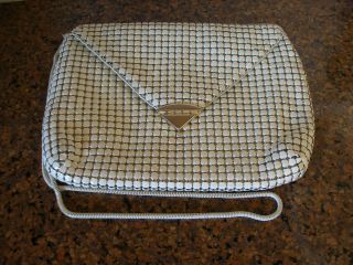Vintage White Leather Mesh Purse Bag Clutch Goldtone Trimming Purse