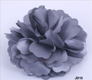 Grey Flower Satin Fabric Hair Clip / Pin Brooch Corsage Hairdress Dual