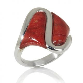 Jay King Red/Orange Coral Sterling Silver Band Ring