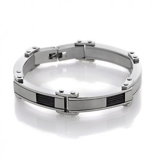 215 128 men s stainless steel and black cable link 8 1 2 bracelet