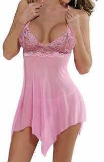 Sexy Lingerie Pink Sheer Lace Babydoll Valentines