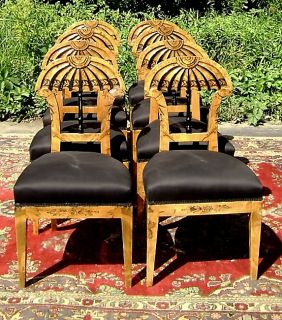 Phenomenal Set of Eight Biedermeier Style Elm Chairs