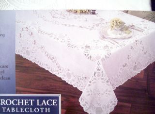 Vinyl Crochet Lace Tablecloth White 60x104 Rectangular Holiday Dinner