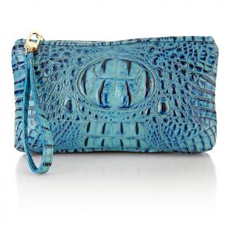 Clever Carriage Croco Embossed Leather Clutch with Wristlet