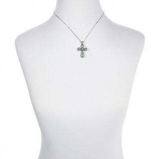 Jade of Yesteryear Green Jade and CZ Sterling Silver Cross Pendant