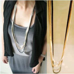 N1201 New Fashion Star Style Necklaces Multi layer 4 Chains Gold Black