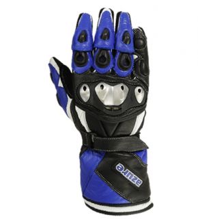 Motorbike Gloves Racing Motorcycle Cow Leather Blue TPU Molded