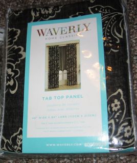 Waverly Everard Damask Black Onyx Tab Top Curtain Panel Drape NEW 44