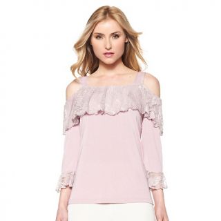 166 428 slinky brand slinky brand cold shoulder top with lace trim