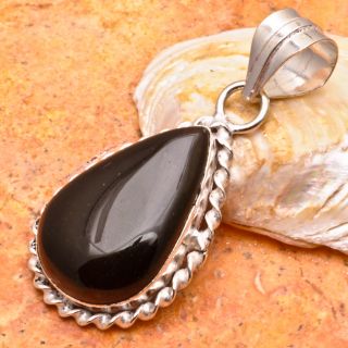 Natural Black Onyx Gemstone 2 Pendant 925 Silver Plated Over Solid