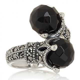 190 440 tillie black agate and marcasite sterling silver bypass ring