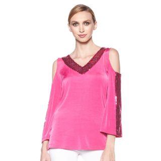 187 656 slinky brand cold shoulder tunic with sequin trim note