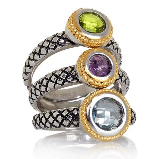 205 587 stately steel set of 3 crystal solitaire stackable band rings