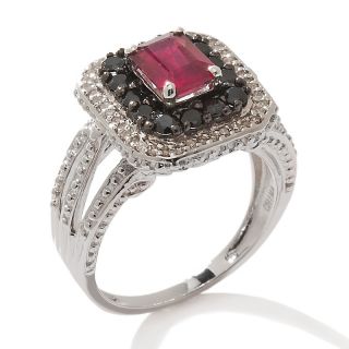 Ruby, Black Spinel and Diamond Silver Ring   2.12ct