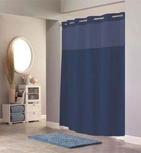  Fabric Shower Curtain Navy Blue No need to remove Rod Rings Flex over