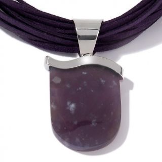 Jay King Purple Agate Sterling Silver Pendant with 18 Suede Necklace