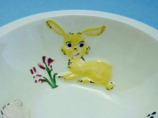 Vtg 1950 Baby Child Bowl Dish Plate Feeding Porcelain Rabbit Bunny HP