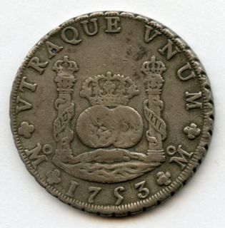 1753 MF Mexico KG Ferdinand VI Spanish Colonial 8 Reales Pillar Dollar