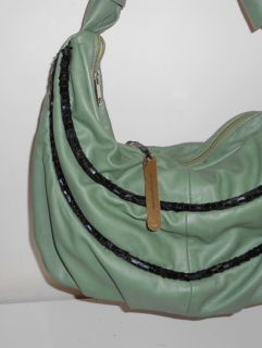 Nila Anthony Handbag Sage Green Faux Leather Slouchy Hobo Black Sequin