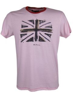  Mens Ben Sherman T Shirt Union Jack Flag Print Pink