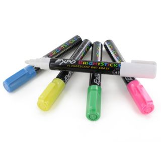 Expo Bright Sticks Wet Erase Fluorescent Marker Set Bullet Tip