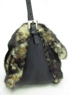 New Auth Fendi Selleria Brown Black Mink Small Handbag